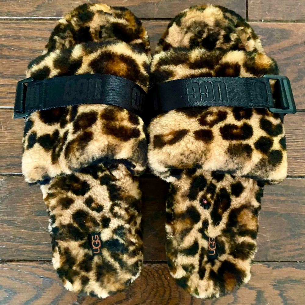 Ugg Fluffita Platform Sandals Slides Animal Print Size 10